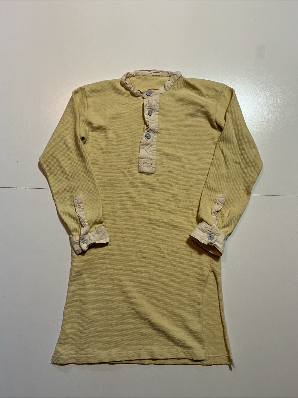 Vintage Yellow Knit Long Johns Underwear Henley Button Long Sleeve Shirt